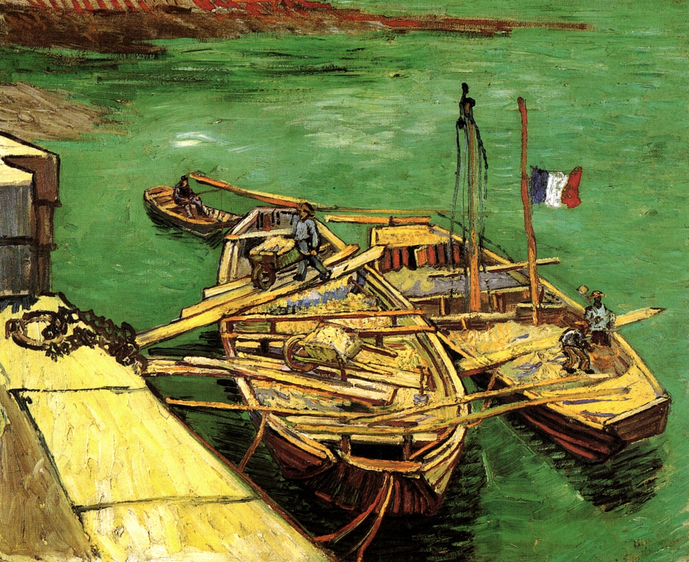 Картина Ван Гога Разгрузка песчаных барж на причале 1888